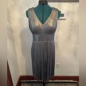 Mikael Aghal Metallic Fringe Dress in Blue and Gold size 8